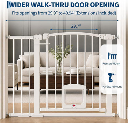 Garvee 29.9-41'' Wide Pet Dog Door Gate with Cat Door for Stairs, Decks - Kidsy