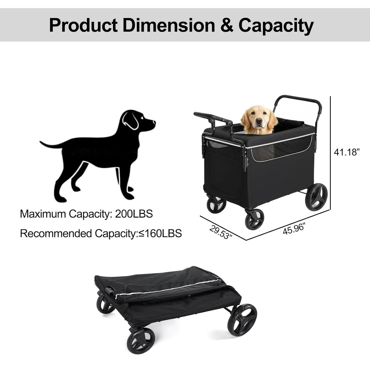 Garvee Dog Wagon for Large Dogs (Black) - Kidsy
