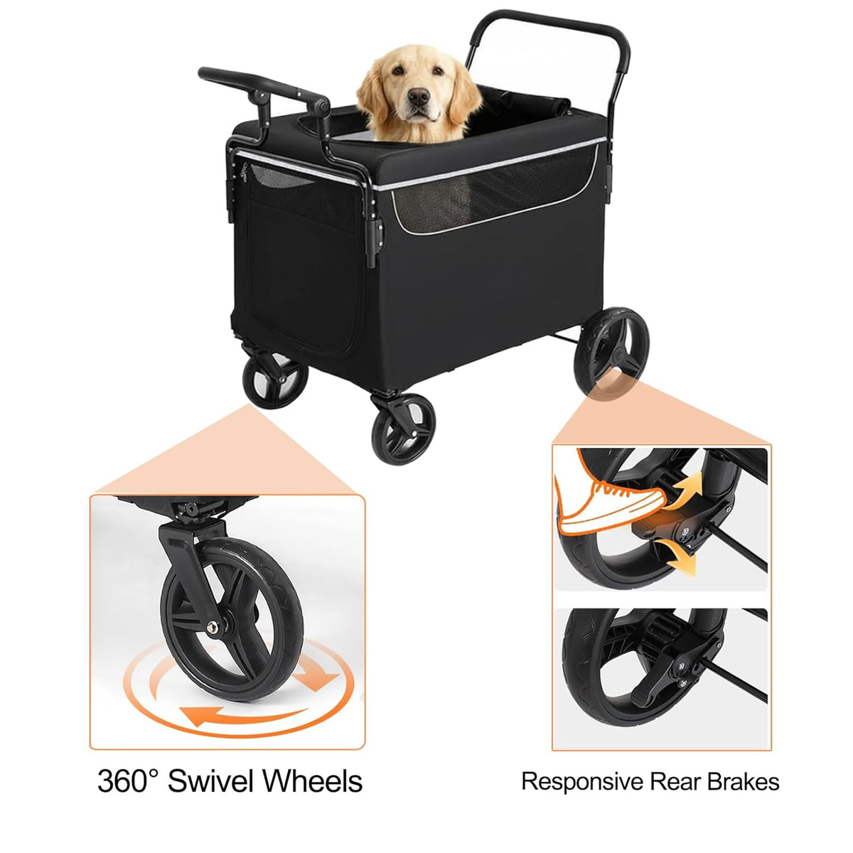 Garvee Dog Wagon for Large Dogs (Black) - Kidsy