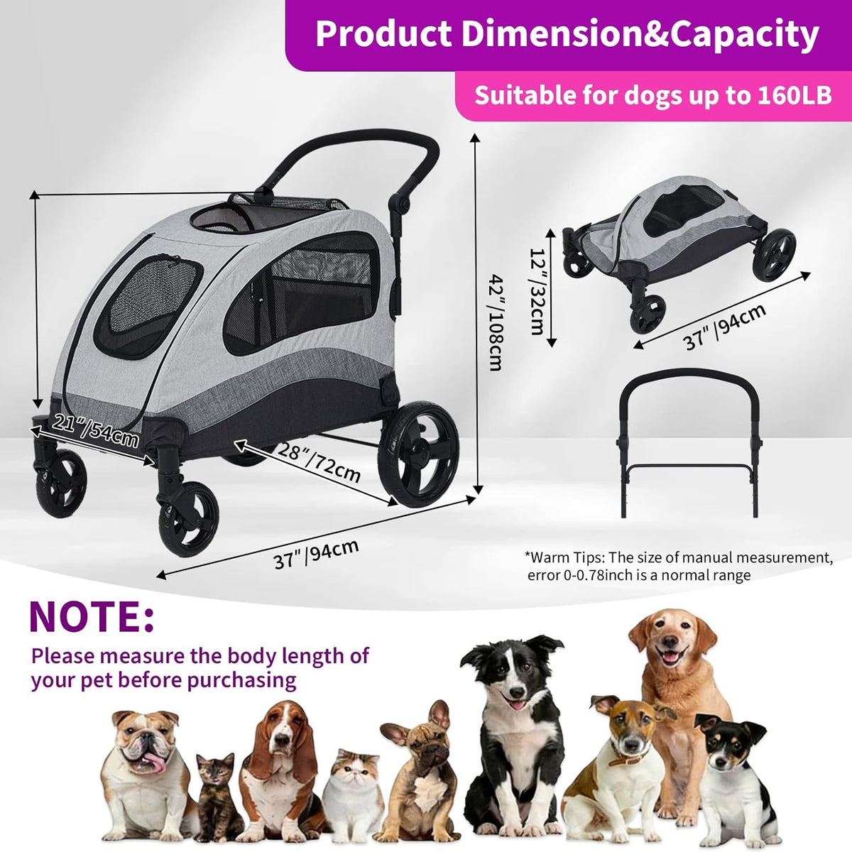 GarveeHome Dog Stroller 160 lbs Foldable Pet Wagon (Black) - Kidsy