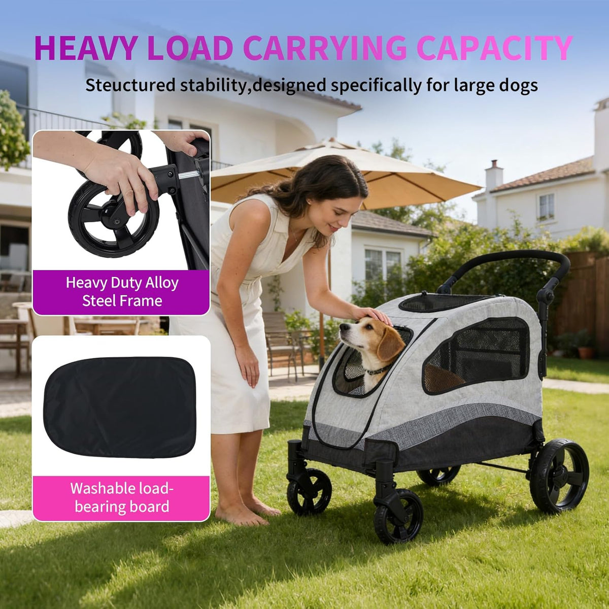 GarveeHome Dog Stroller 160 lbs Foldable Pet Wagon (Black) - Kidsy