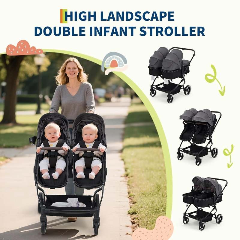 GarveeLife Side by Side Double Stroller (Dark Grey) - Kidsy