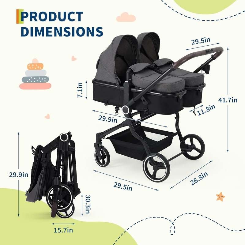 GarveeLife Side by Side Double Stroller (Dark Grey) - Kidsy