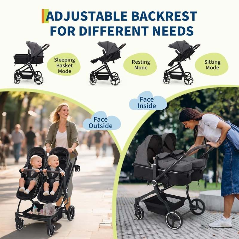 GarveeLife Side by Side Double Stroller (Dark Grey) - Kidsy