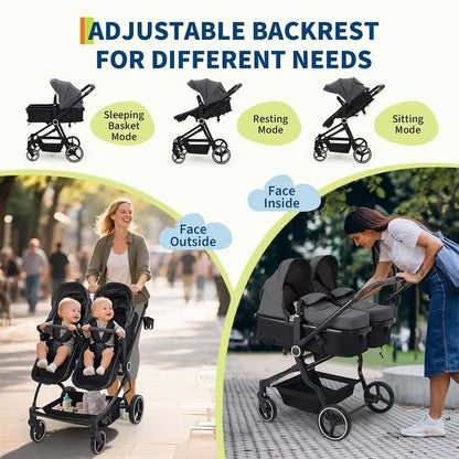 GarveeLife Side by Side Double Stroller (Dark Grey) - Kidsy