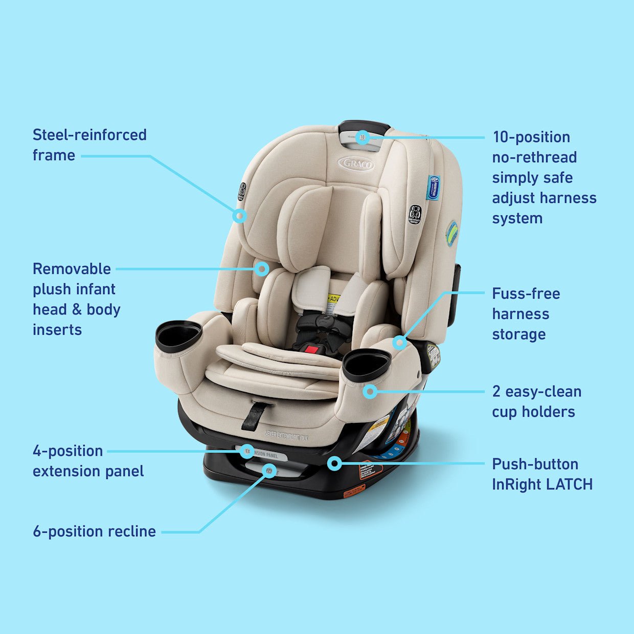 Graco 4Ever Extend2Fit DLX Car Seat (Soft Almond) - Kidsy
