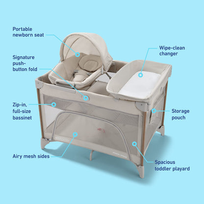 Graco Pack N' Play Close2Baby Seat Lux Playard (Soft Almond) - Kidsy