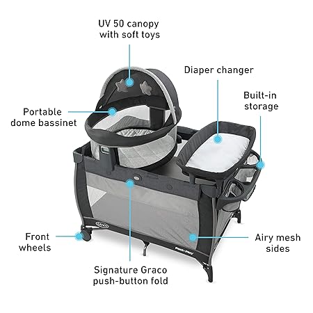 Graco Pack n Play Dome LX Playard with Baby Bassinet (Redmond) - Kidsy