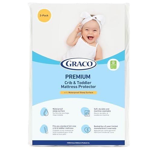 Graco Premium Waterproof Crib and Toddler Mattress Protector - 2 Pack - Kidsy