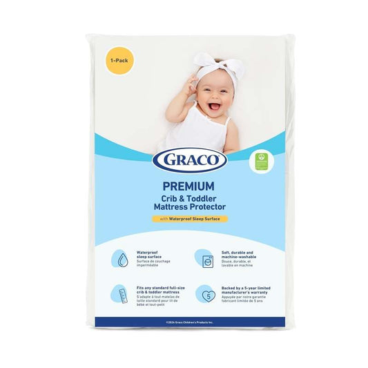 Graco Waterproof Crib & Toddler Mattress Protector (White) - Kidsy