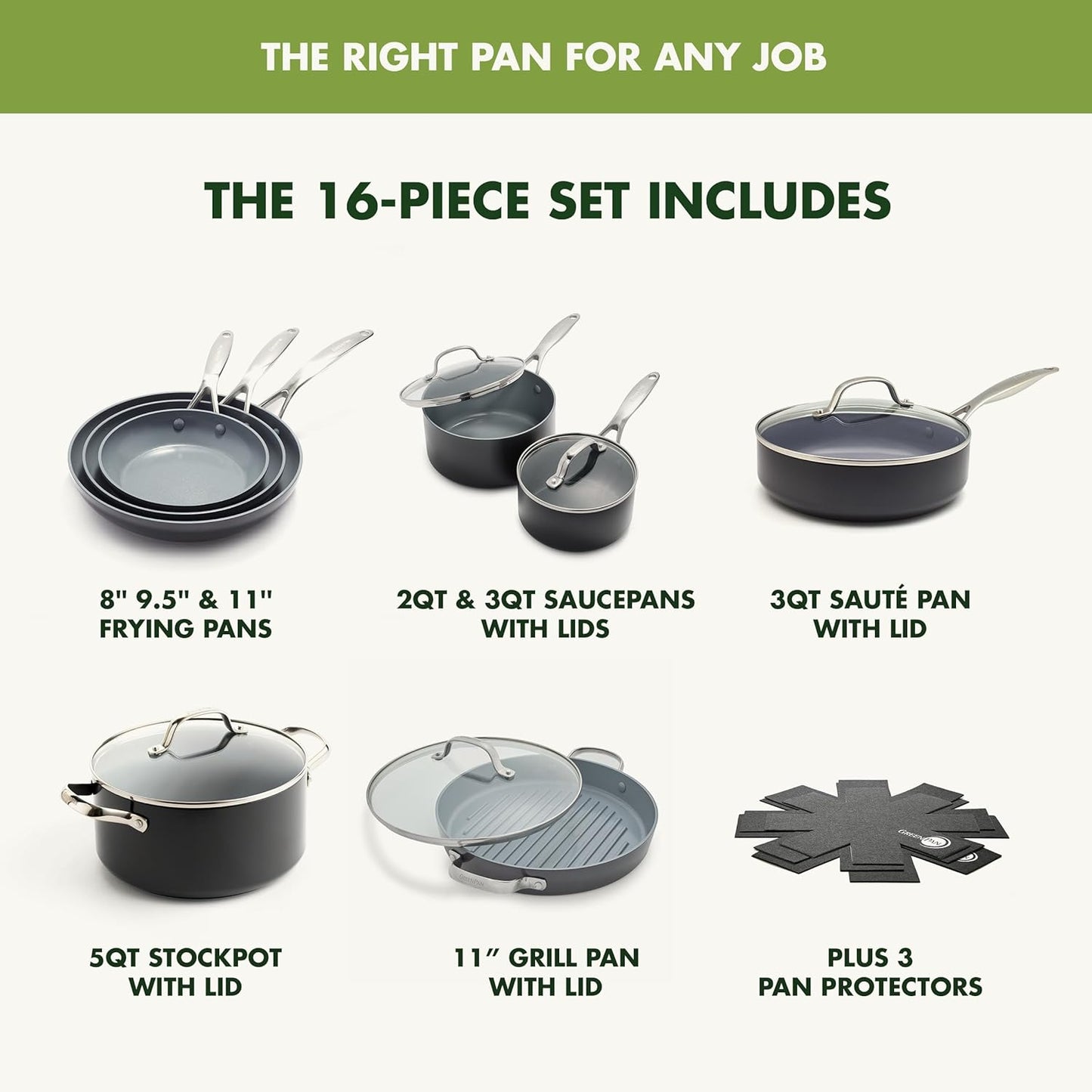 GreenPan 16 Piece Valencia Pro Ceramic Nonstick Cookware Set (Gray) - Kidsy