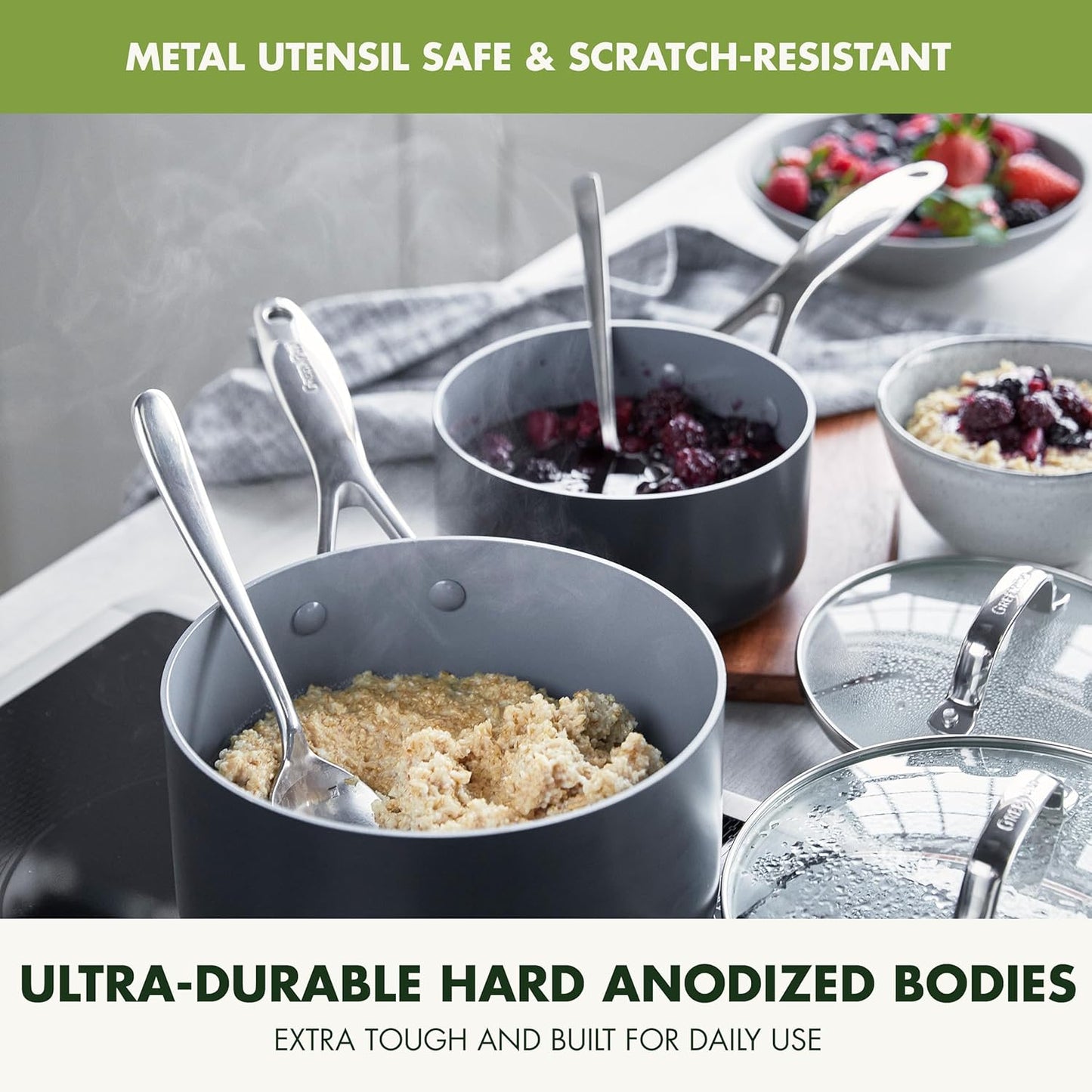 GreenPan 16 Piece Valencia Pro Ceramic Nonstick Cookware Set (Gray) - Kidsy