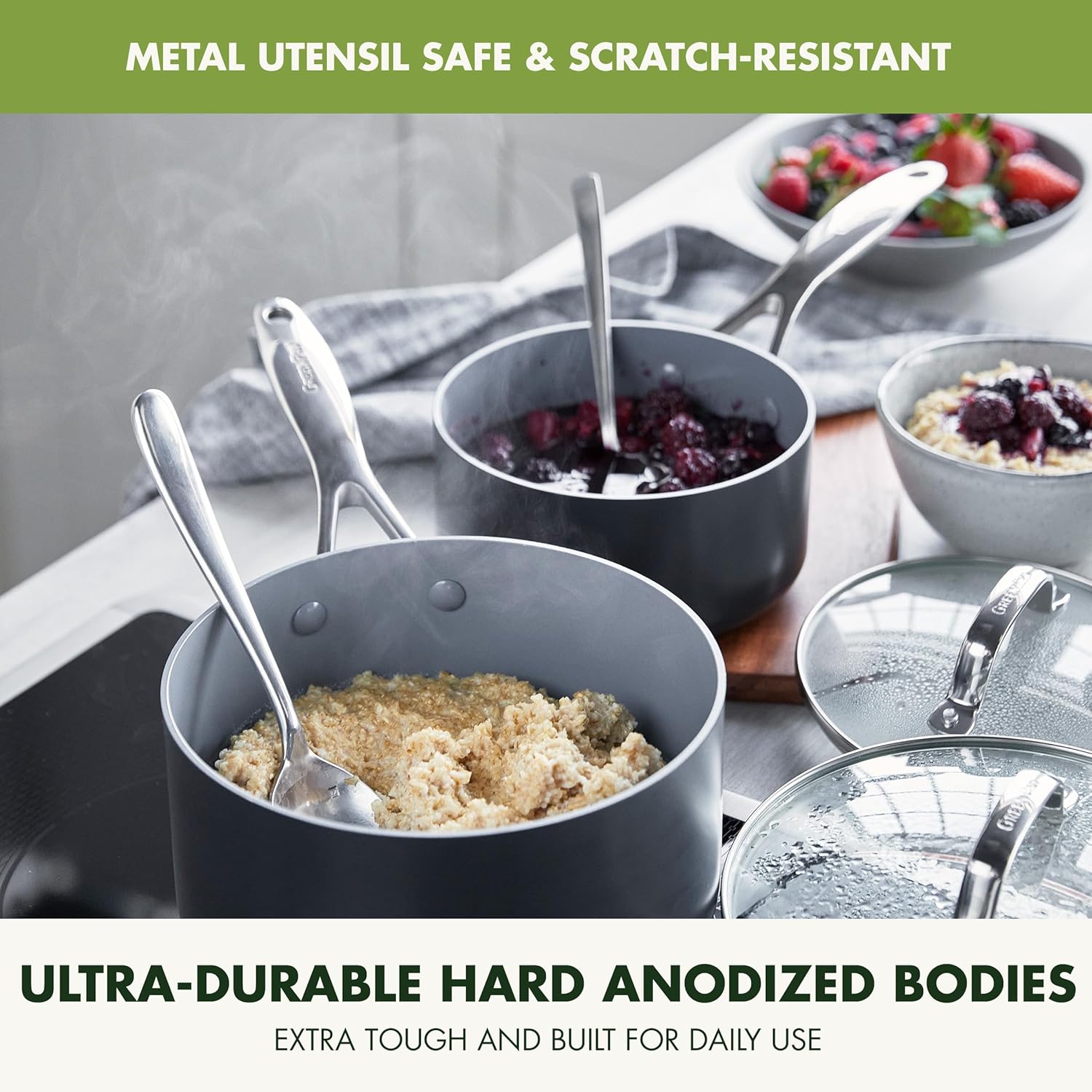 GreenPan 16 Piece Valencia Pro Ceramic Nonstick Cookware Set (Gray) - Kidsy