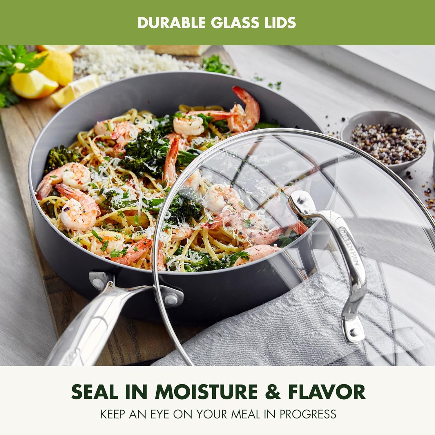 GreenPan 16 Piece Valencia Pro Ceramic Nonstick Cookware Set (Gray) - Kidsy