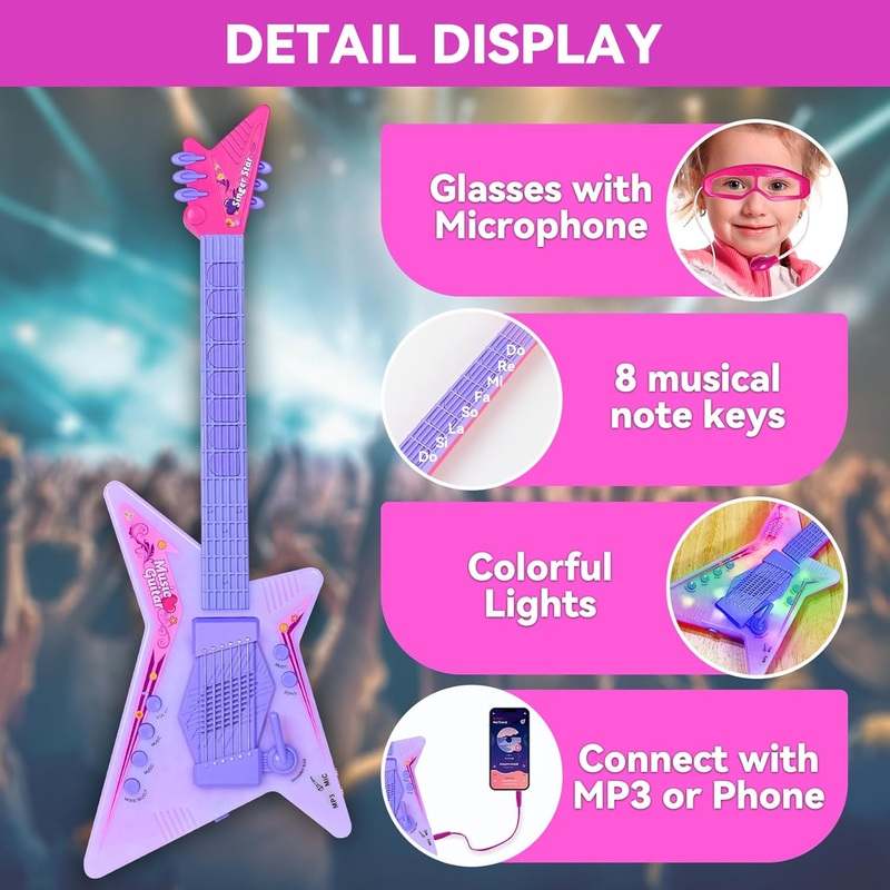 Guitar and Microphone Play Set with Glasses (Red) - Kidsy