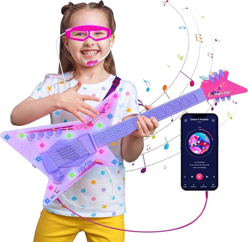 Guitar and Microphone Play Set with Glasses (Red) - Kidsy