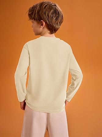 Haloumoning Kids Boys Long Sleeve Crewneck T-Shirts Tee Tops 5 - 14 Years (Beige) - Kidsy