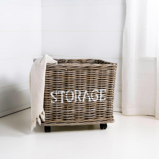 happimess BSK1001A Yael Coastal Hand - Woven "STORAGE" Rattan Basket (Kubu Gray) - Kidsy