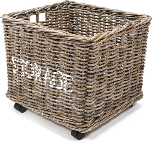 happimess BSK1001A Yael Coastal Hand - Woven "STORAGE" Rattan Basket (Kubu Gray) - Kidsy