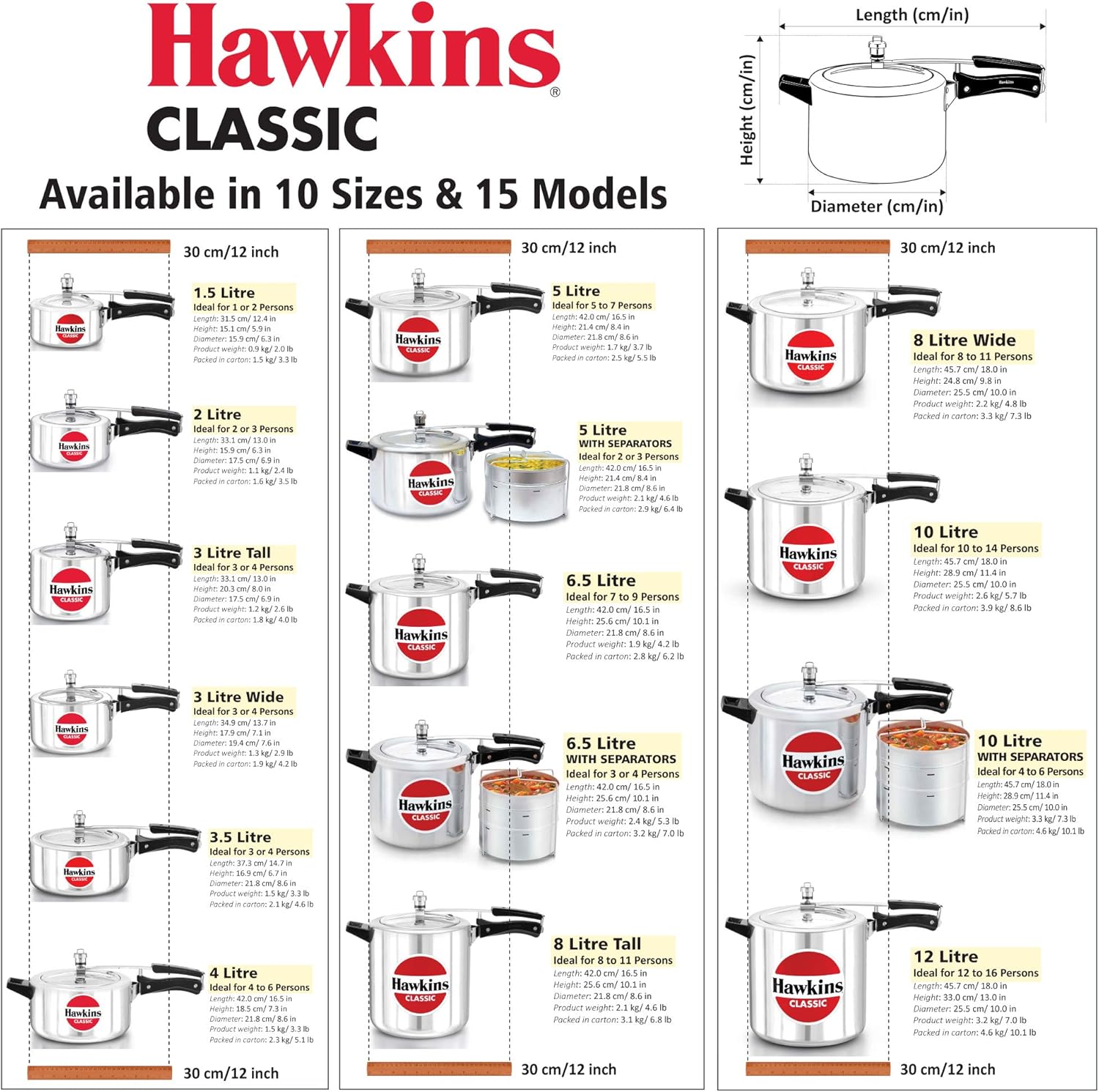 Hawkins Aluminium 10 Litre Classic Pressure Cooker (10.6 Quarts) - Kidsy