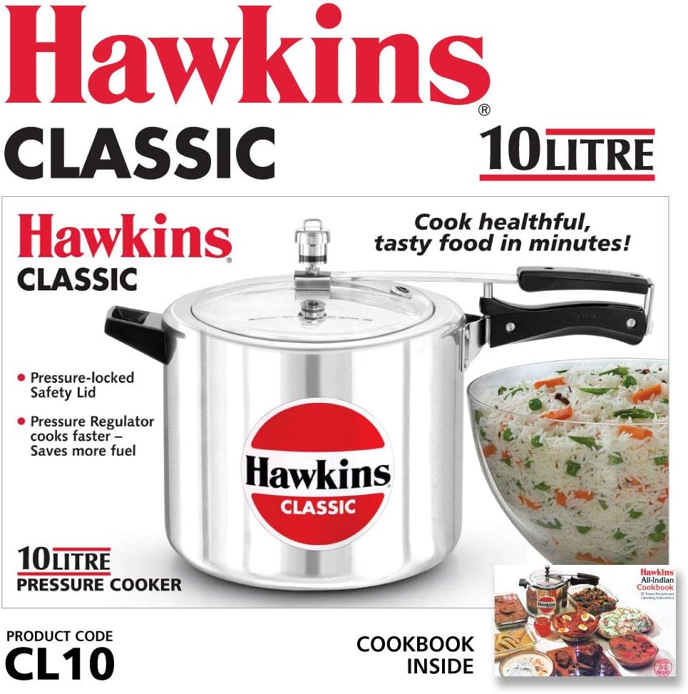 Hawkins Aluminium 10 Litre Classic Pressure Cooker (10.6 Quarts) - Kidsy
