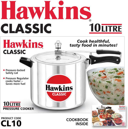 Hawkins Aluminium 10 Litre Classic Pressure Cooker (10.6 Quarts) - Kidsy