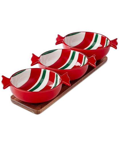 Holiday Lane Candy Bowls with Wood Tray, Set of 3 - Kidsy