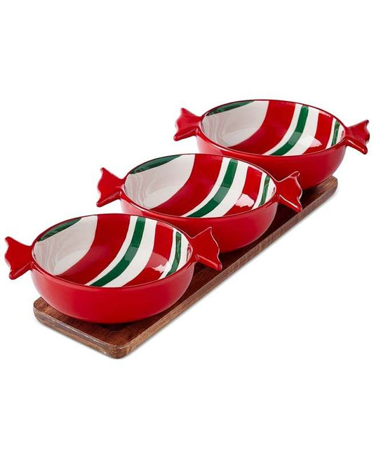Holiday Lane Candy Bowls with Wood Tray, Set of 3 - Kidsy