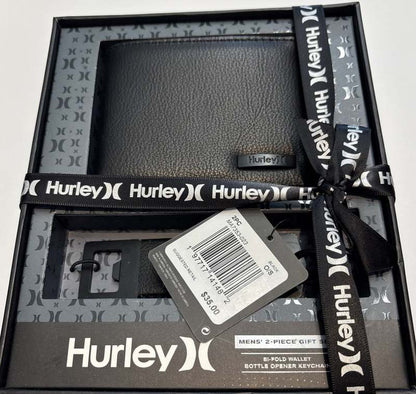 Hurley Men's Wallet & Bottle Opener Keychain Gift Set (Black) - Kidsy
