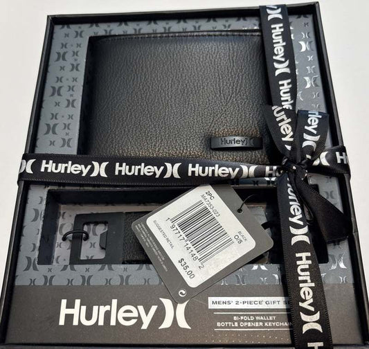 Hurley Men's Wallet & Bottle Opener Keychain Gift Set (Black) - Kidsy