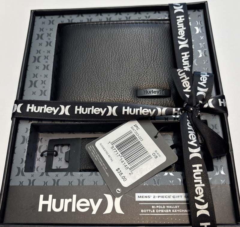 FINAL SALE Hurley Men's Wallet & Bottle Opener Keychain Gift Set (Black)