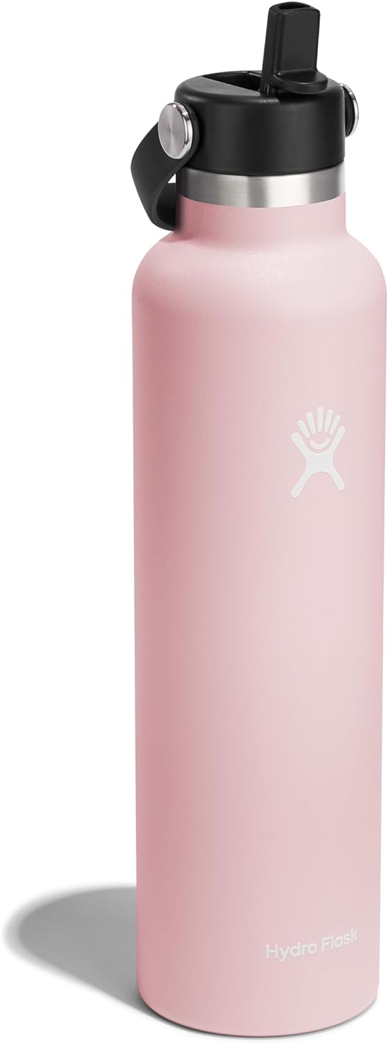 Hydro Flask Insulated 24 oz Water Bottle with Straw Lid (Trillium Pink) - Kidsy