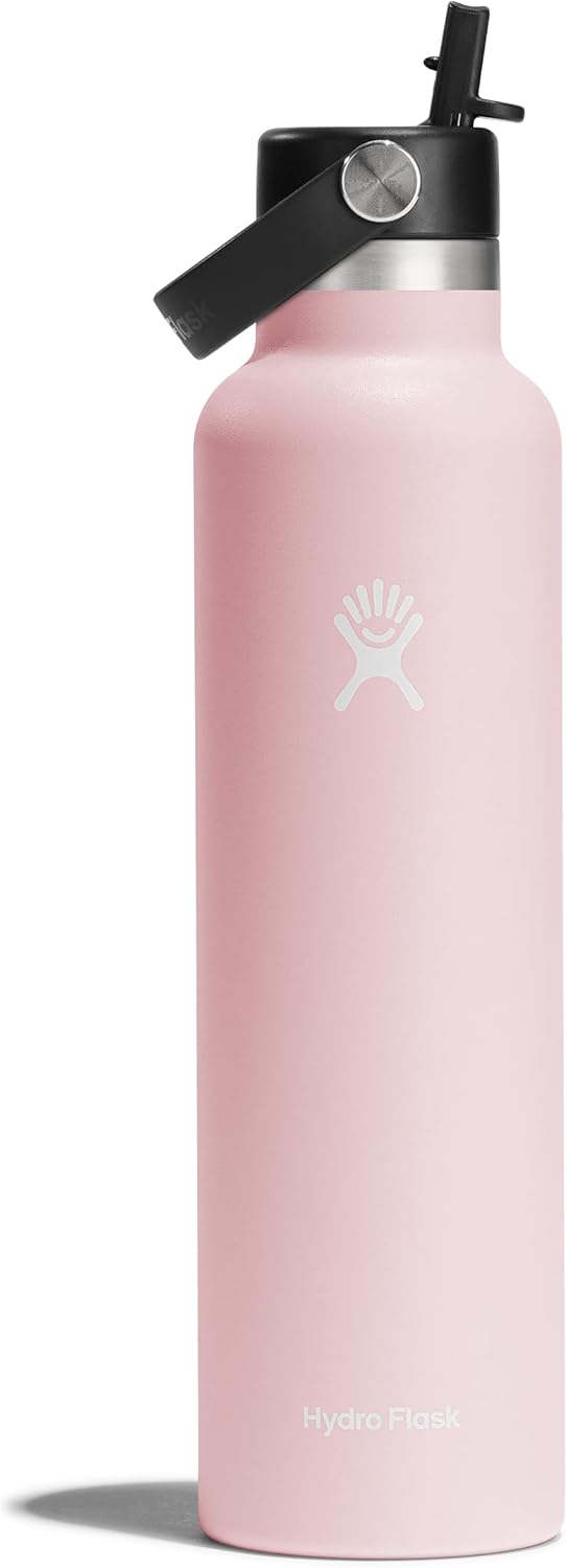 Hydro Flask Insulated 24 oz Water Bottle with Straw Lid (Trillium Pink) - Kidsy