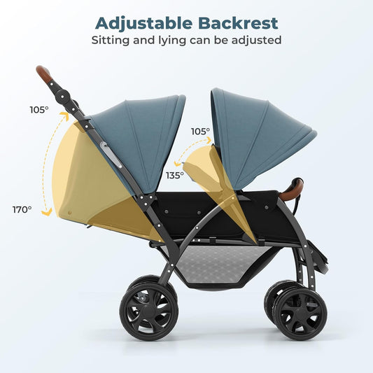 INFANS Foldable Double Tandem Stroller for Infants & Toddlers (Sage) - Kidsy