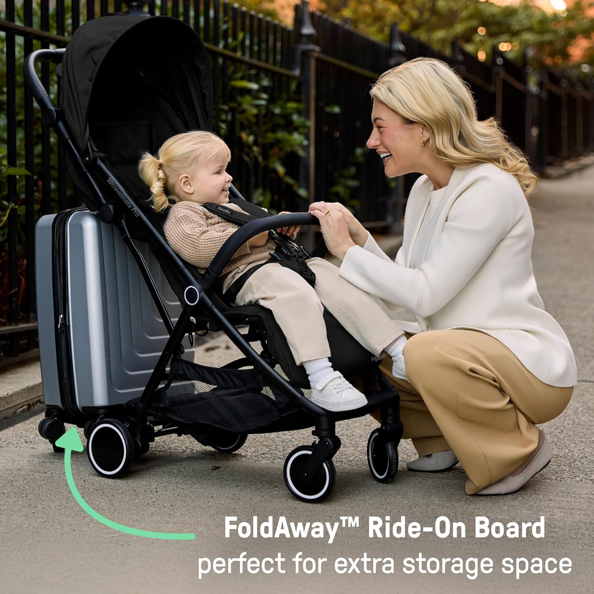 Ingenuity 3D Travelmate Pro Compact Travel Stroller with Ride-On Board (Black) - Kidsy