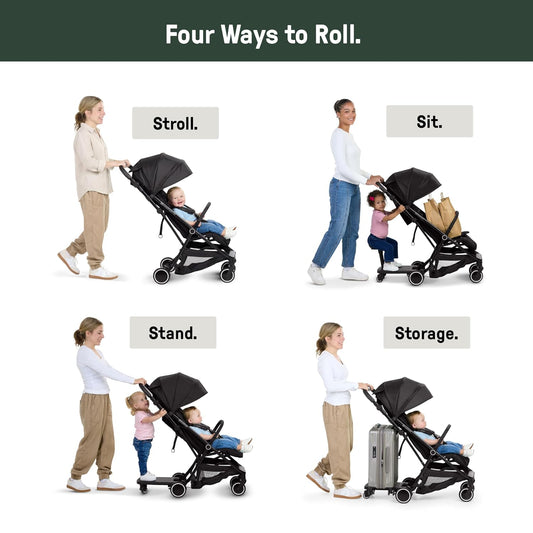 Ingenuity 3D Travelmate Pro Compact Travel Stroller with Ride-On Board (Black) - Kidsy
