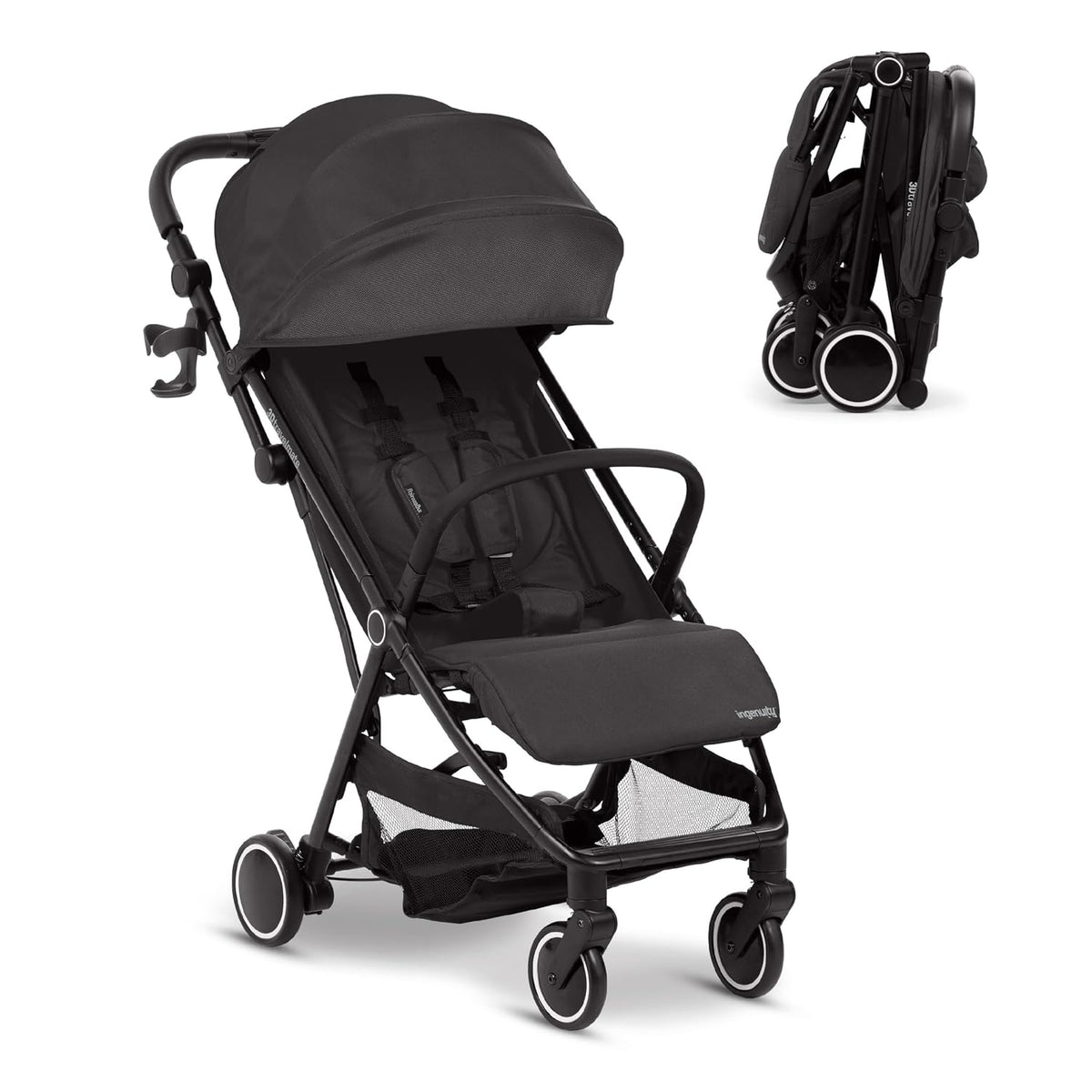 Ingenuity 3D Travelmate Pro Compact Travel Stroller with Ride-On Board (Black) - Kidsy