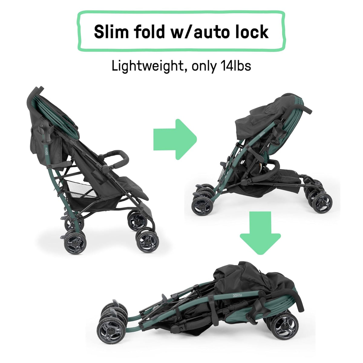 Ingenuity 3Dlite Jewel Convenience Stroller (Green) - Kidsy