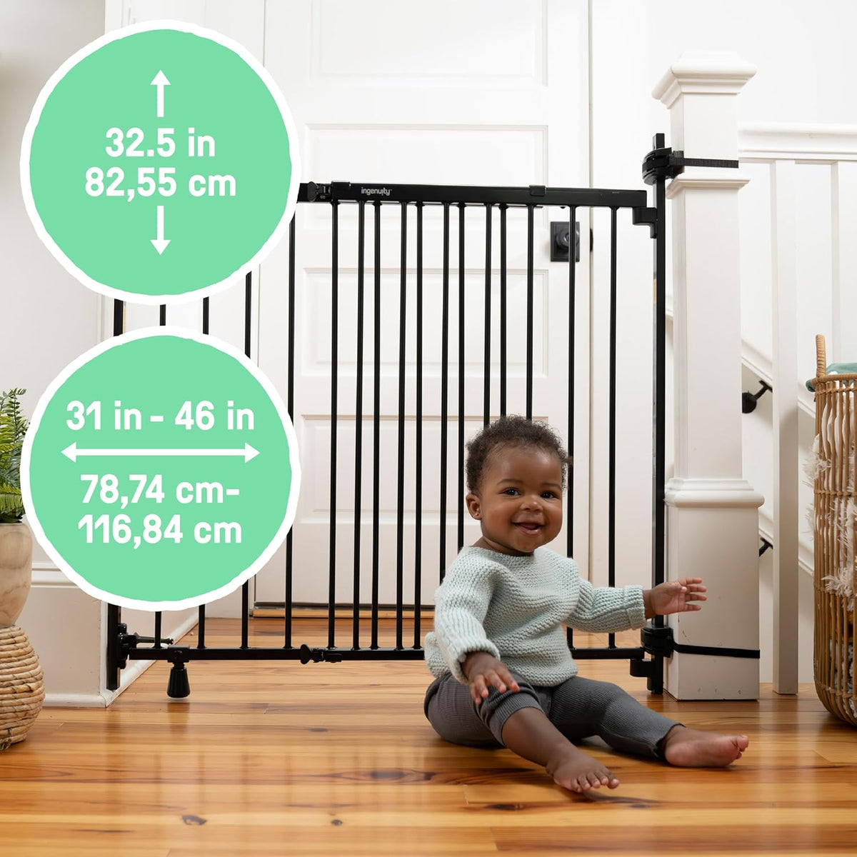 Ingenuity 46W x 32.5" Stairway Safety Gate (Black) - Kidsy