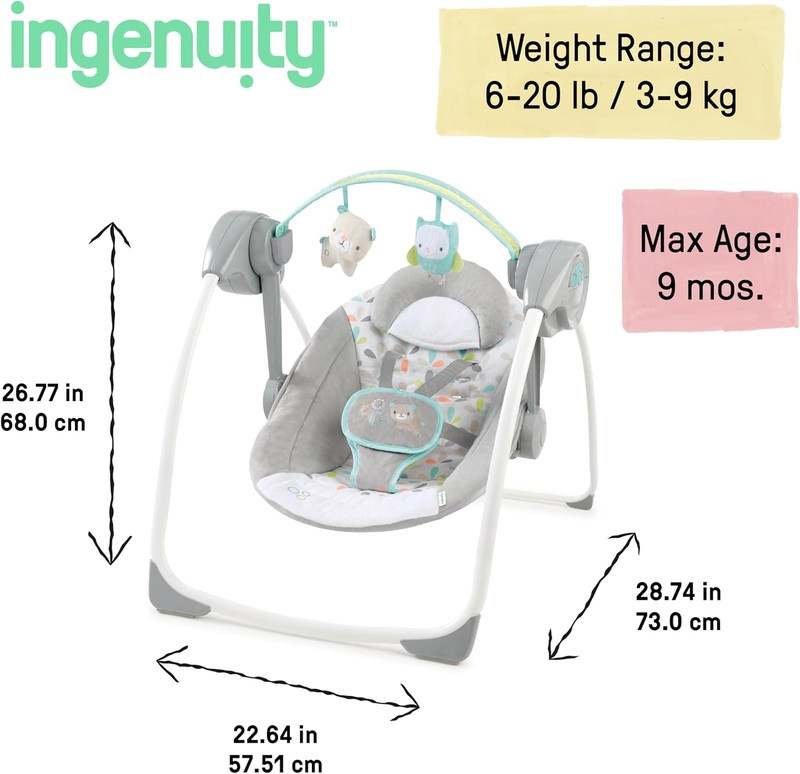 Ingenuity Comfort 2 Go Compact Portable Baby Swing (Fanciful Forest) - Kidsy