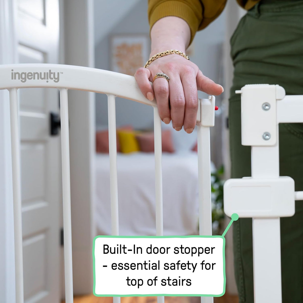 Ingenuity Extra Tall & Wide Auto-Close Baby & Pet Gate, 29.5–53"W × 38"H (White) - Kidsy