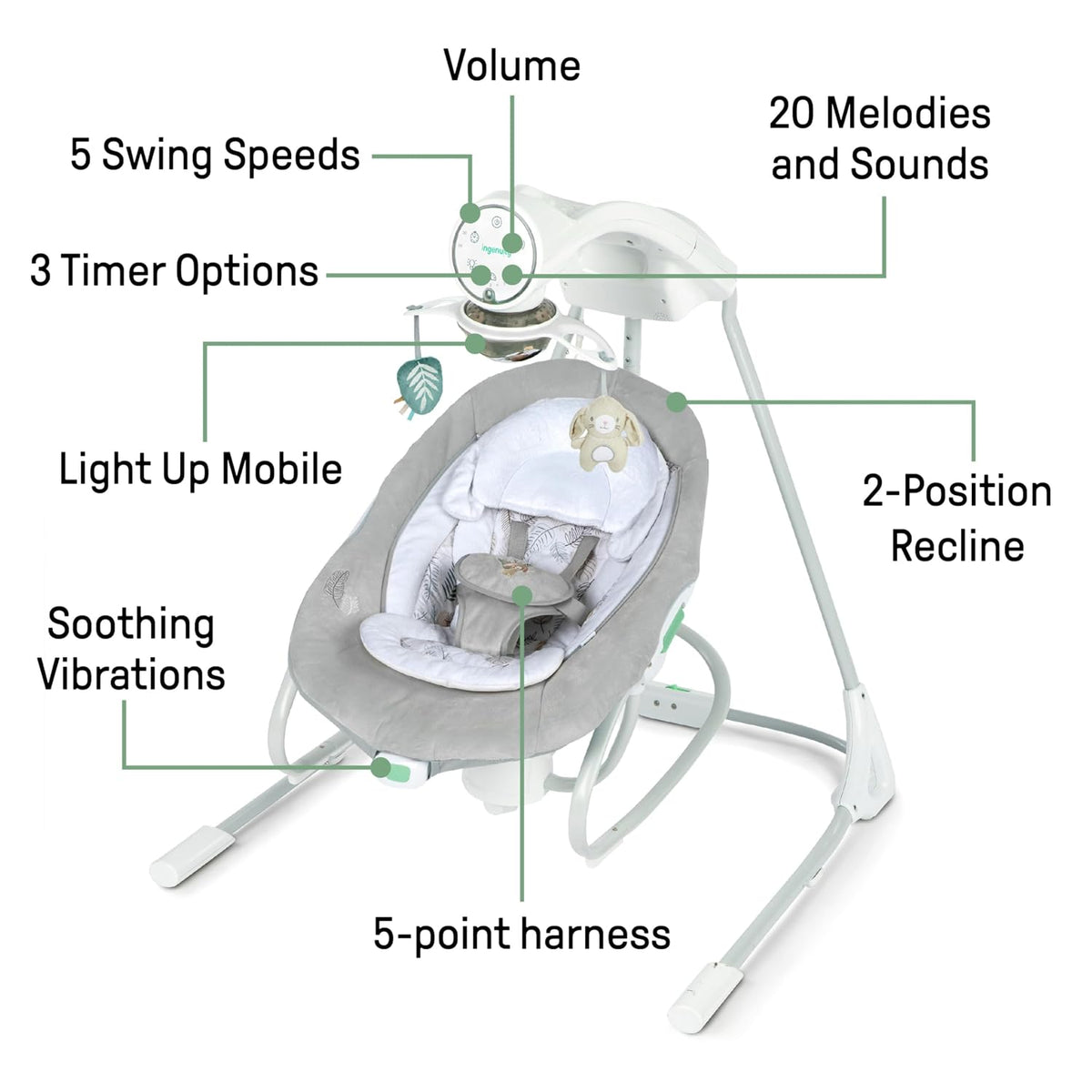 Ingenuity InLighten 2-in-1 Soothing Baby Swing & Rocker (Remy) - Kidsy