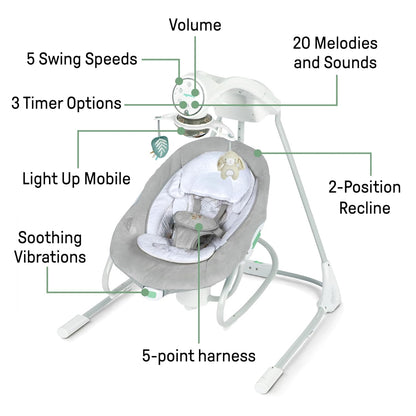 Ingenuity InLighten 2-in-1 Soothing Baby Swing & Rocker (Remy) - Kidsy