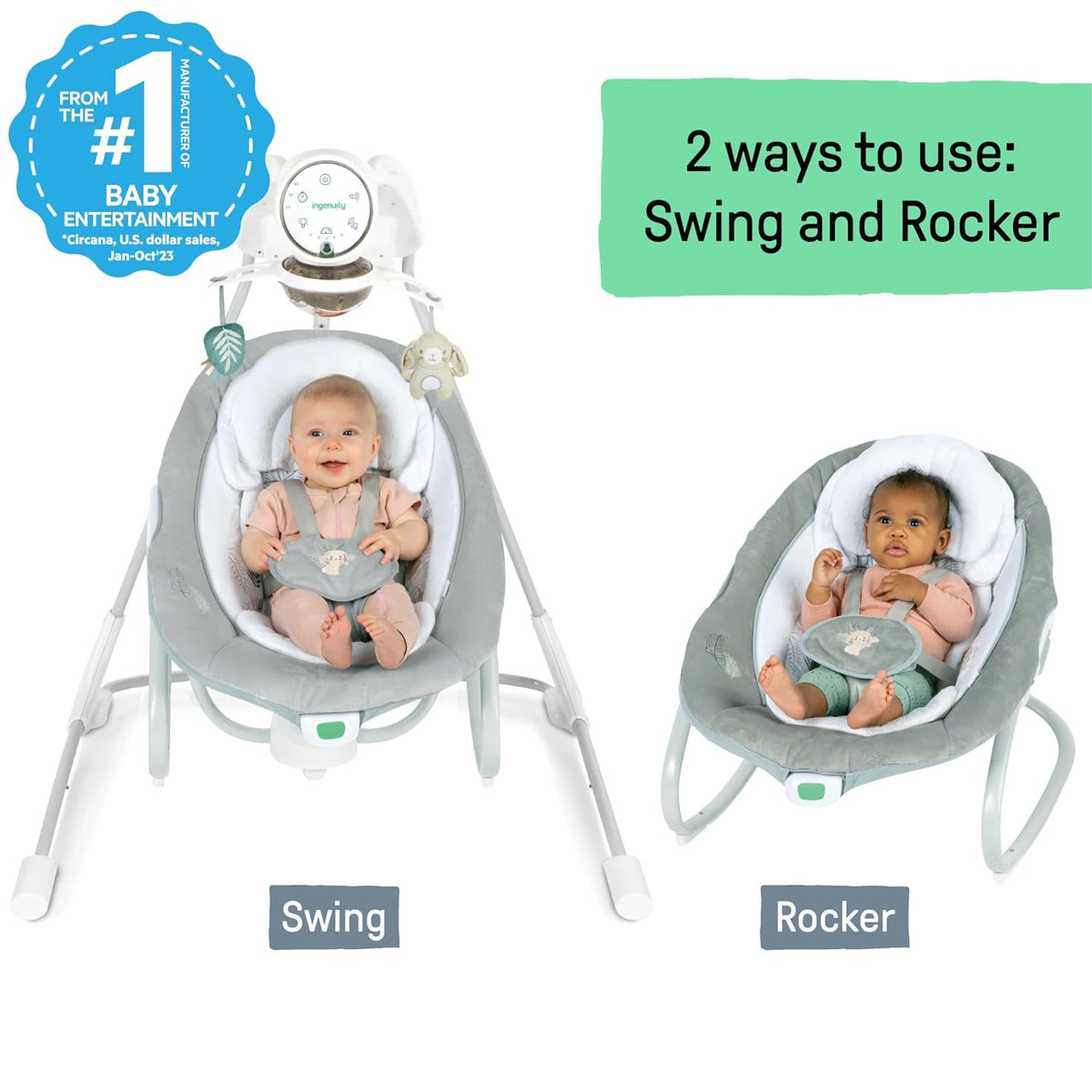 Ingenuity InLighten 2-in-1 Soothing Baby Swing & Rocker (Remy) - Kidsy