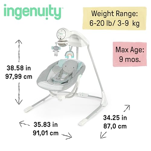 Ingenuity InLighten 5 - Speed Baby Swing (Van Elephant) - Kidsy