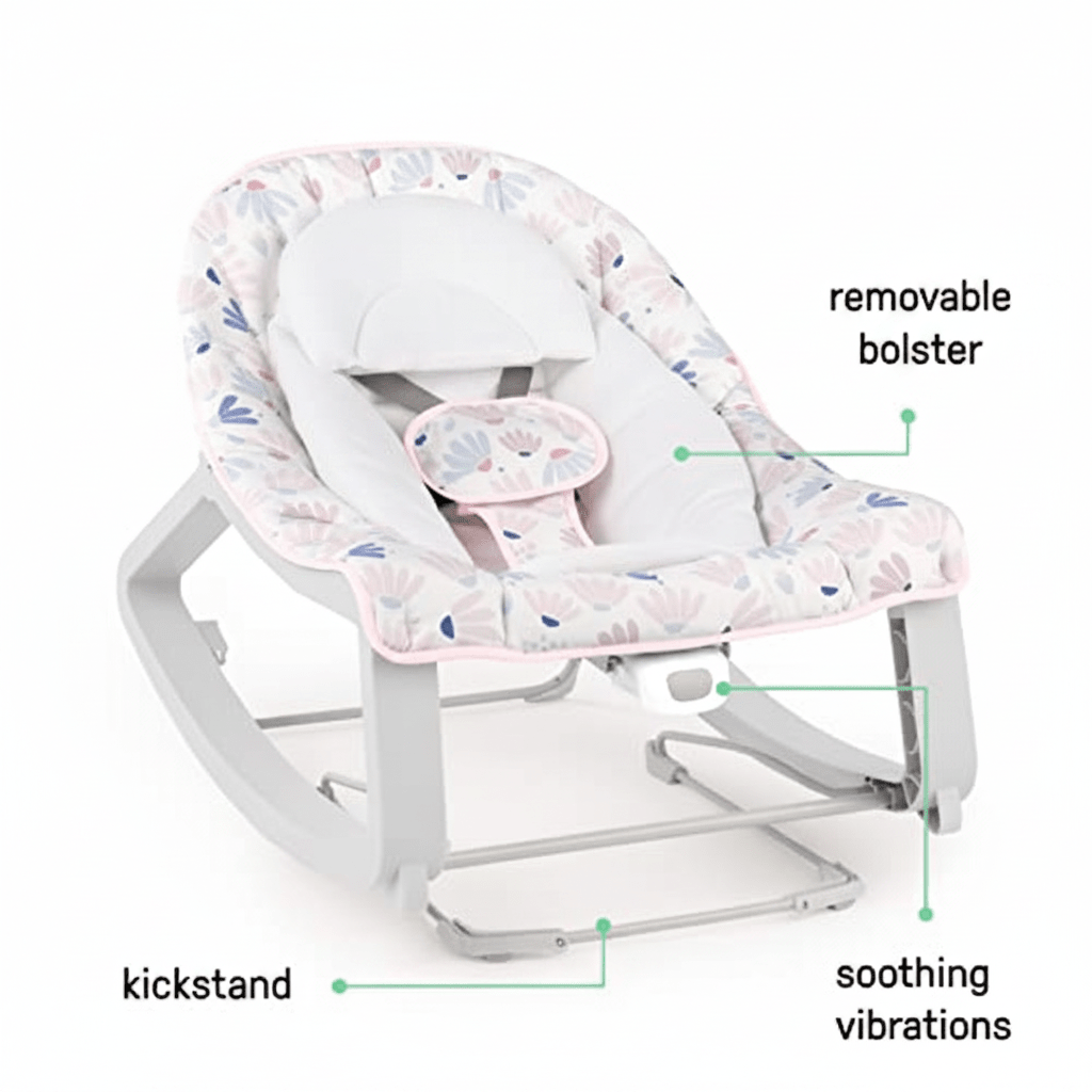 Ingenuity Keep Cozy 3-in-1 Bounce & Rock Seat (Pink Burst) - Kidsy