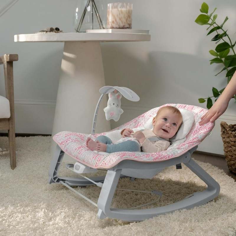 Ingenuity Keep Cozy 3 - in - 1 Grow with Me Bounce Rock Seat (Pink Lily) - Kidsy