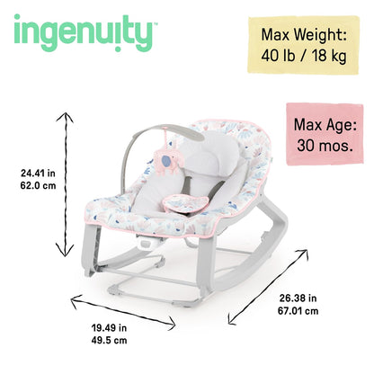 Ingenuity Keep Cozy 3 - in - 1 Grow with Me Vibrating Baby Bouncer Seat (Pink Burst) - Kidsy