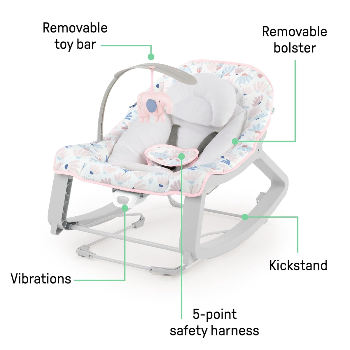 Ingenuity Keep Cozy 3 - in - 1 Grow with Me Vibrating Baby Bouncer Seat (Pink Burst) - Kidsy