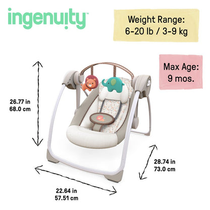 Ingenuity Soothe 'n Delight Portable Baby Swing (Cozy Kingdom) - Kidsy